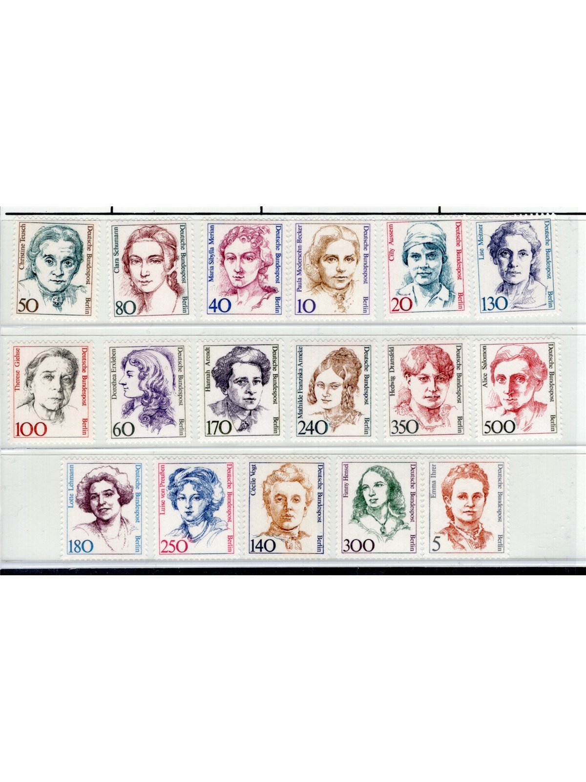 Berlino 1986/89 Definitiva donne tedesche celebri le varie emissioni raggruppate n° 731/32 + 749 + 767/69 + 785/89 + 791 + 794 +