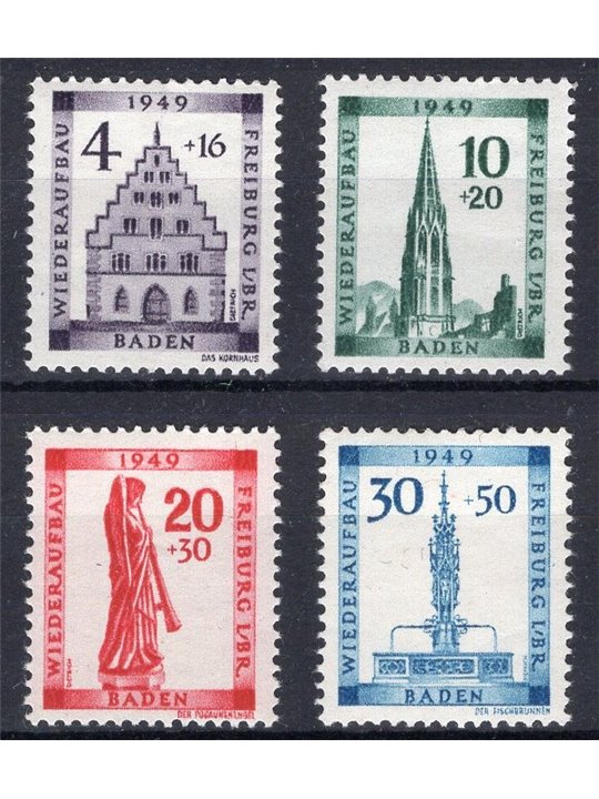 Baden 1949 Ricostruzione della città di Friburgo serie n° 38/41 Cat. € 70 (**)