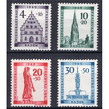 Baden 1949 Ricostruzione della città di Friburgo serie n° 38/41 Cat. € 70 (**)