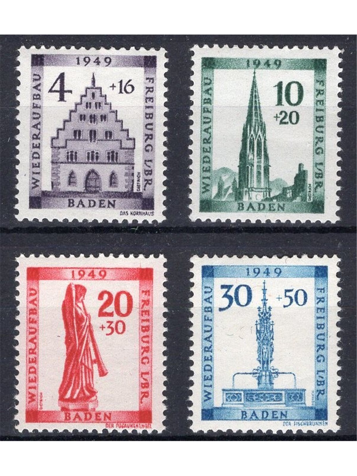 Baden 1949 Ricostruzione della città di Friburgo serie n° 38/41 Cat. € 70 (**)