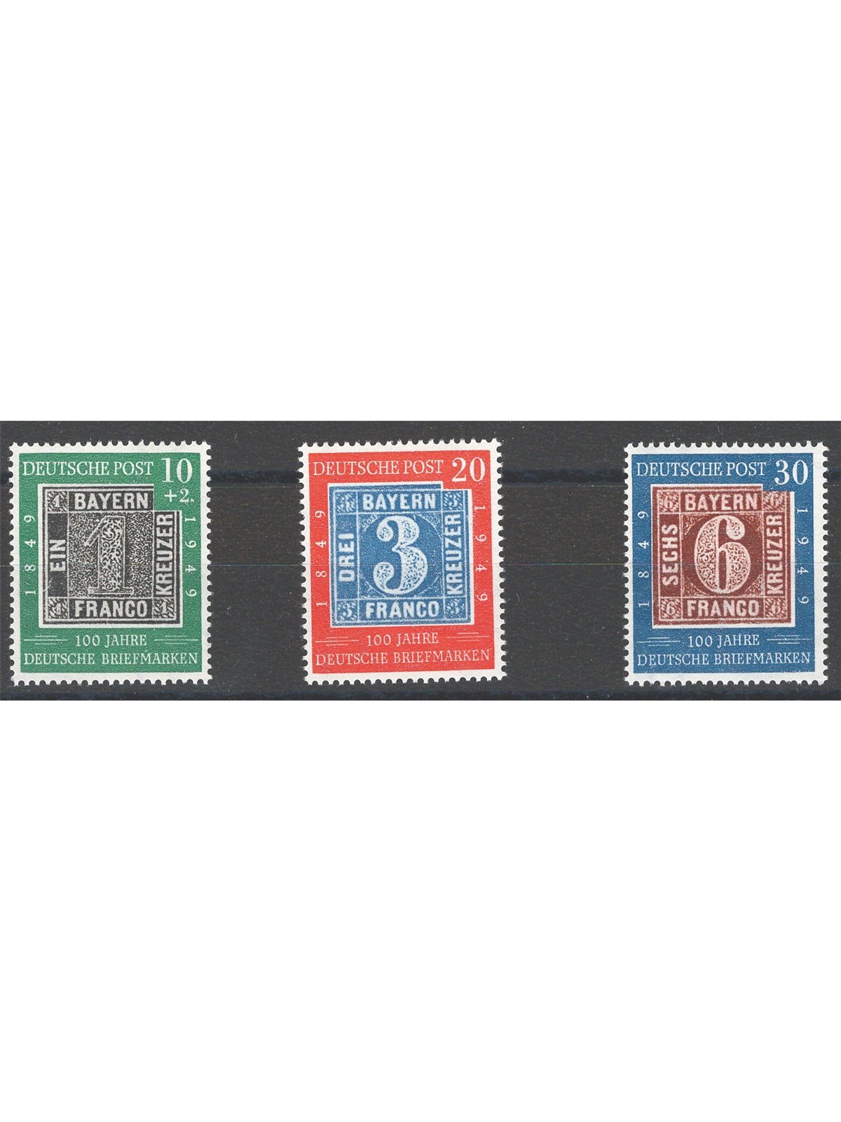 Germania 1949 Centenario del Francobollo Tedesco serie n° 2A/2C Cat. € 100 (**)