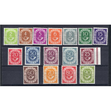 Germania 1951/52 Corno di posta serie n° 9/24 Cert. Biondi Cat. € 2.750 (**)