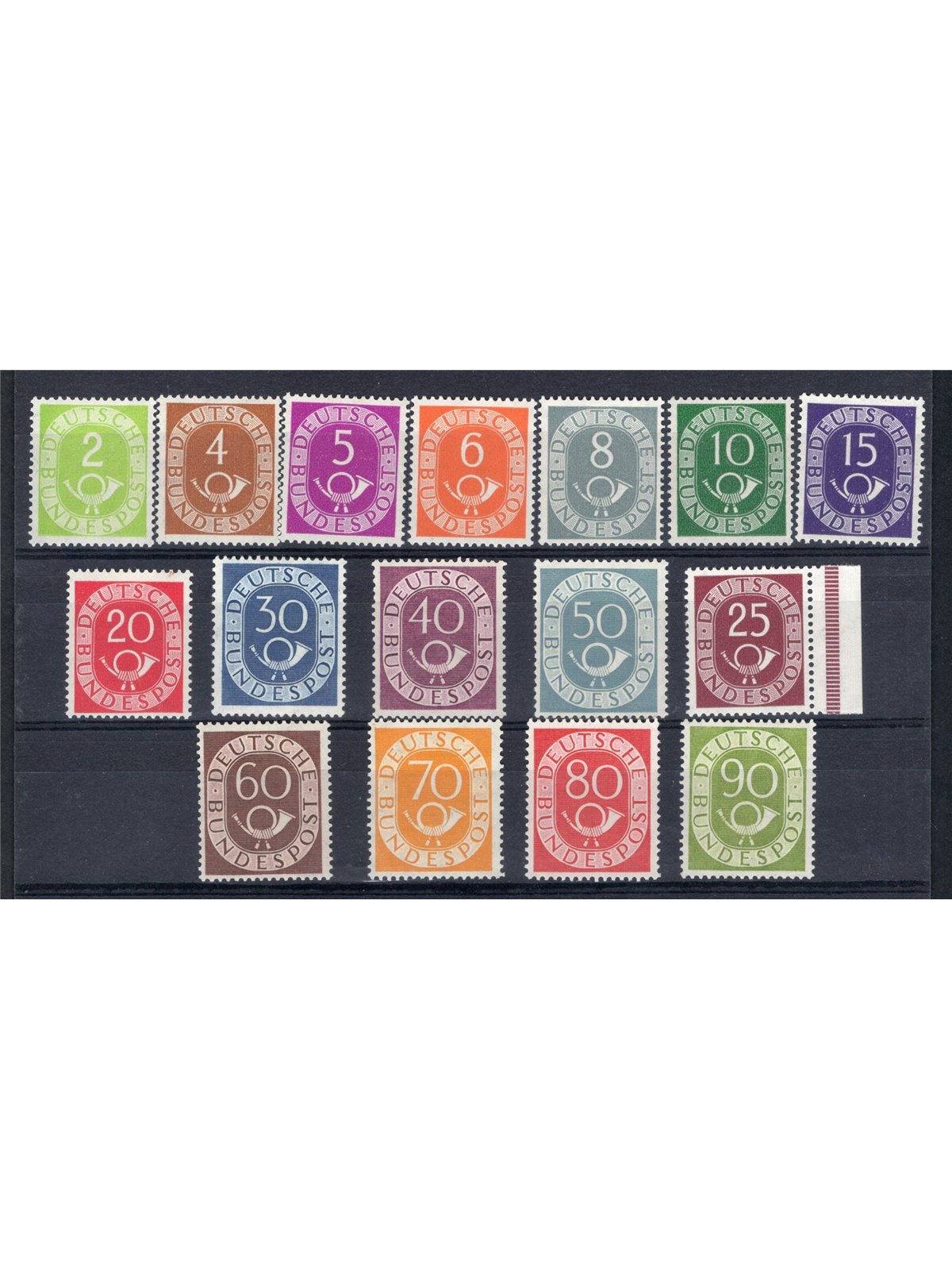 Germania 1951/52 Corno di posta serie n° 9/24 Cert. Biondi Cat. € 2.750 (**)