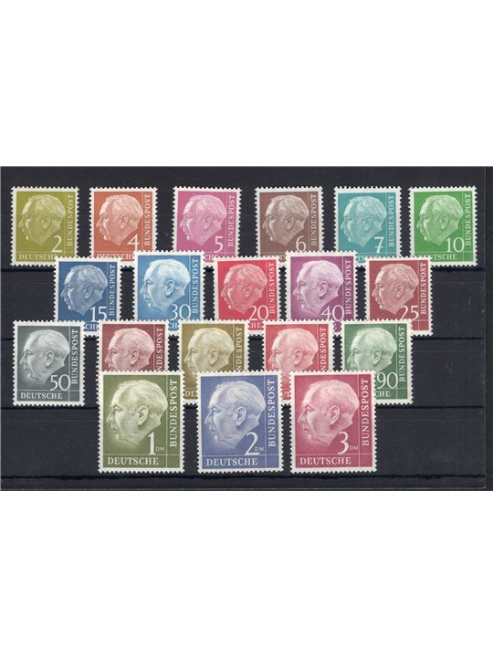 Germania 1954 Presidente Heuss serie n° 62A/72B Cert. Biondi Cat. € 375 (**)