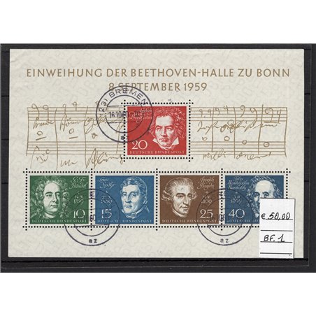 Germany 1959 BF Inauguration of the Beethoven Halle in Bonn No. 1 Cat. €50 (U)