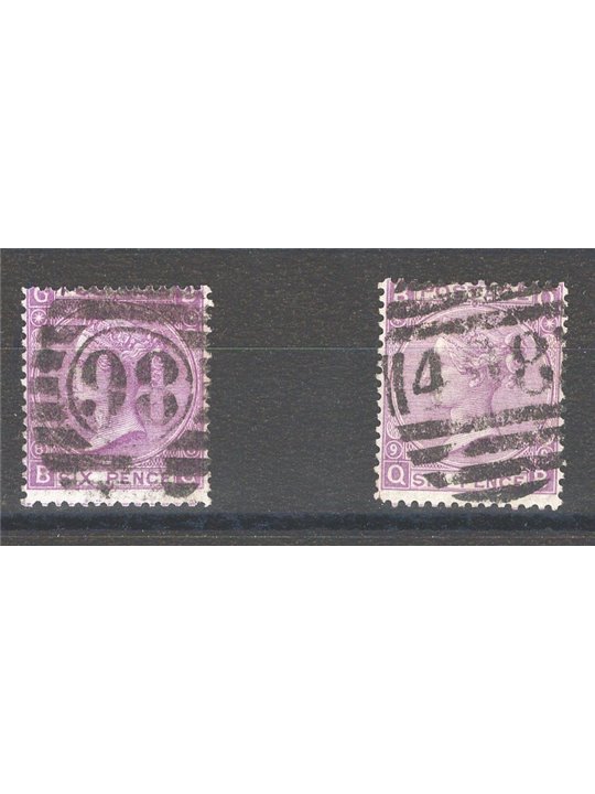 Great Britain 1869 Queen Victoria 6p violet the two plates (8–9) no. 34A Cat. €210 (U)