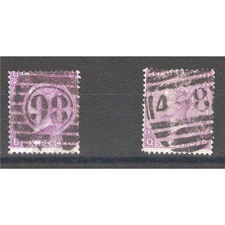 Great Britain 1869 Queen Victoria 6p violet the two plates (8–9) no. 34A Cat. €210 (U)
