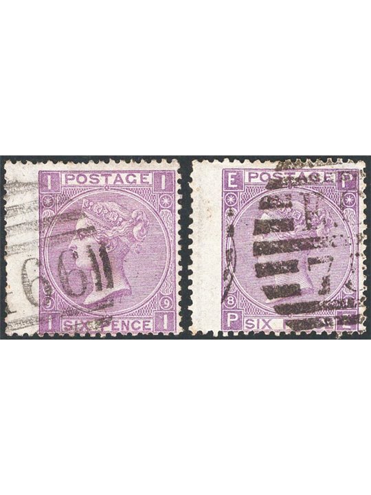 Gran Bretagna 1869 Regina Vittoria 6 p. violetto bordo di foglio formato più largo le due tavole 8-9 n° 34A Cert. CiBaFil Cat. €