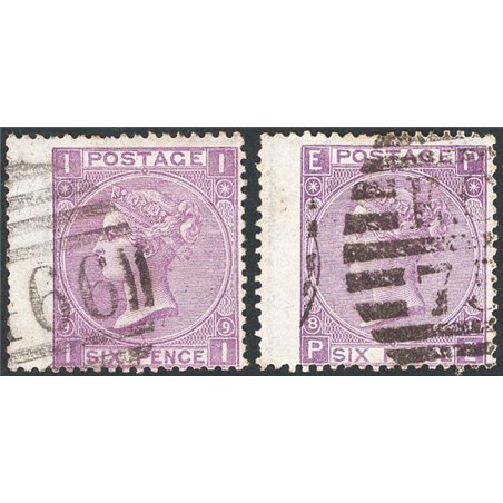 Great Britain 1869 Queen Victoria 6p violet wider-format sheet margin the two plates 8–9 no. 34A. CiBaFil Cert Cat. €420 (U)