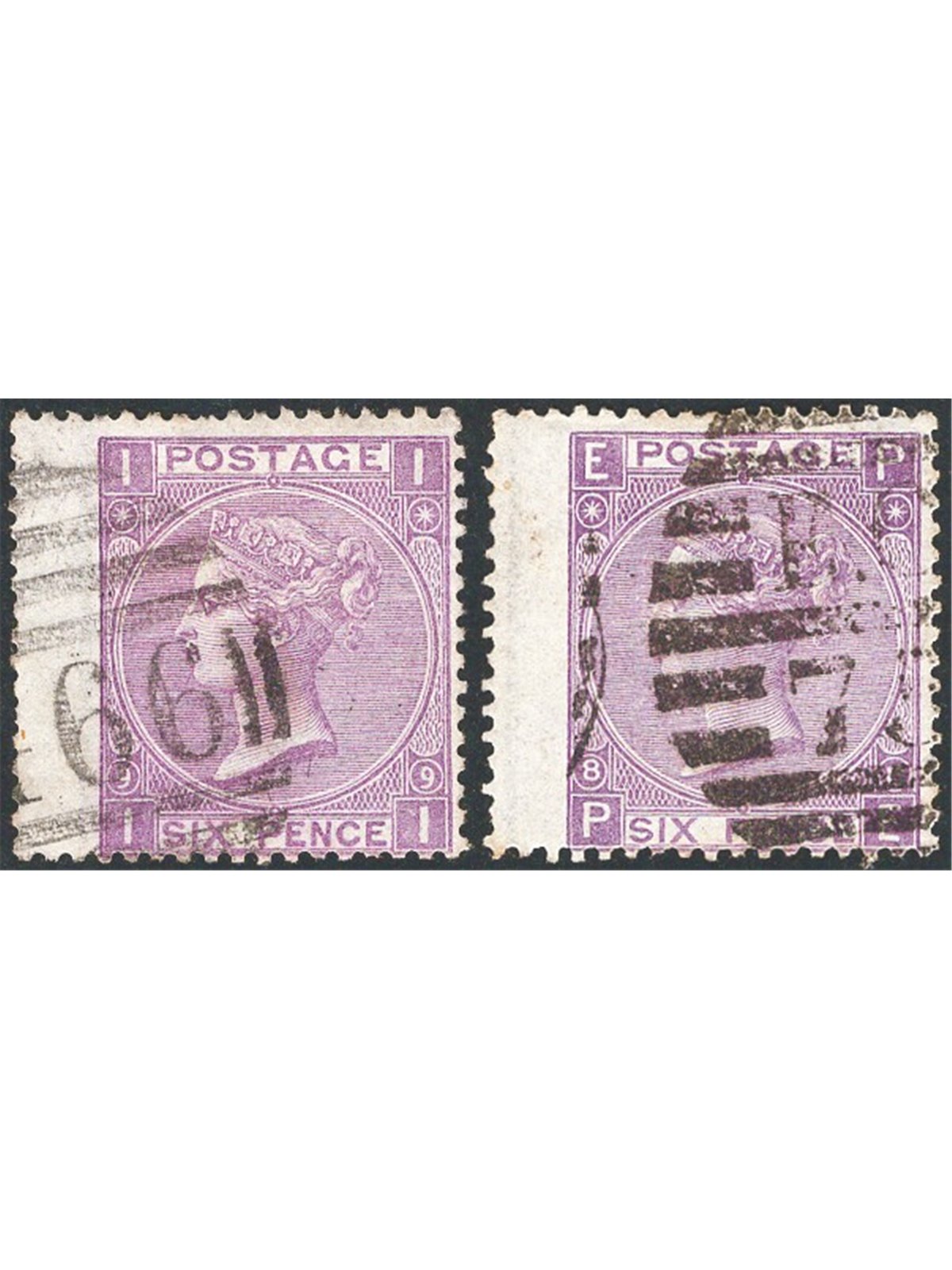 Gran Bretagna 1869 Regina Vittoria 6 p. violetto bordo di foglio formato più largo le due tavole 8-9 n° 34A Cert. CiBaFil Cat. €