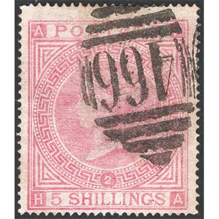 Gran Bretagna 1867 Regina Vittoria 5 sh. rosa tavola 2 n° 40a Cert. CiBaFil Cat. € 1.100 (U)