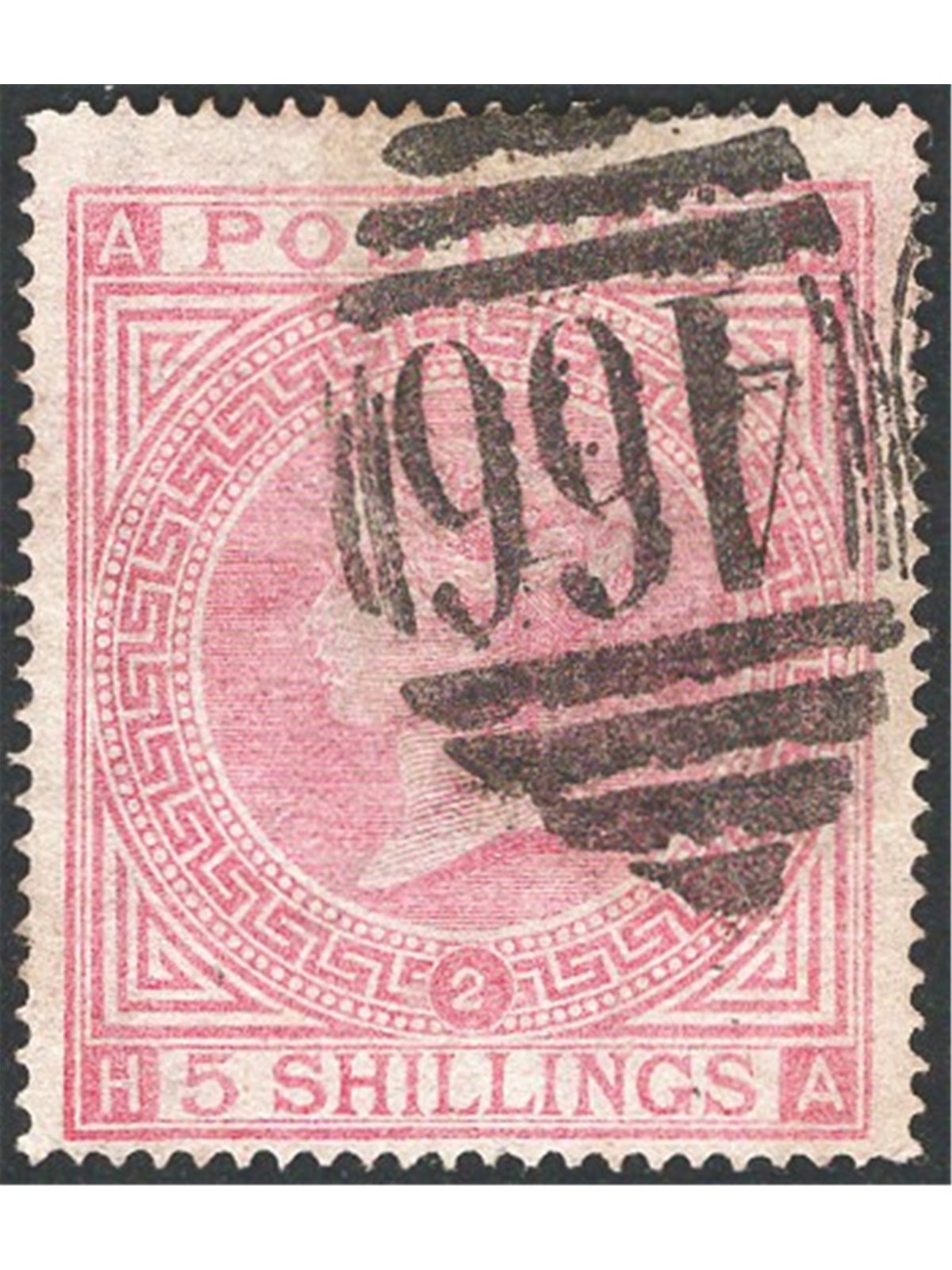 Great Britain 1867 Queen Victoria 5 sh. pink plate 2 no. 40a. CiBaFil cert Cat. € 1. 100 (U)