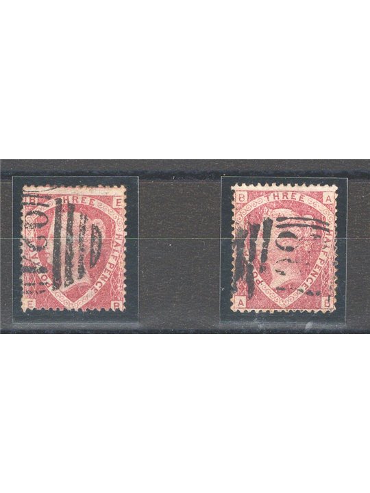 Great Britain 1870 Queen Victoria 1½ p. carmine red the series comprising the 2 known plates (1+3) no. 50 Cat. € 140 (U)