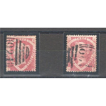 Great Britain 1870 Queen Victoria 1½ p. carmine red the series comprising the 2 known plates (1+3) no. 50 Cat. € 140 (U)