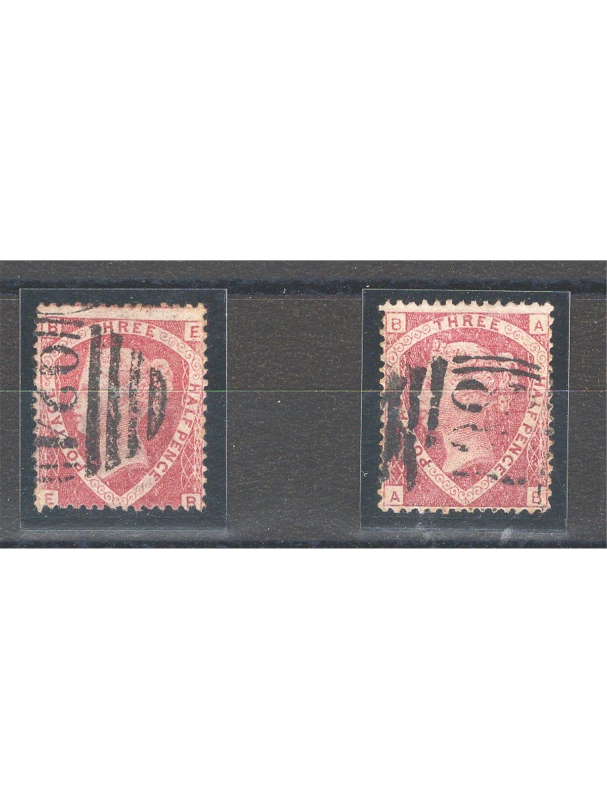 Great Britain 1870 Queen Victoria 1½ p. carmine red the series comprising the 2 known plates (1+3) no. 50 Cat. € 140 (U)