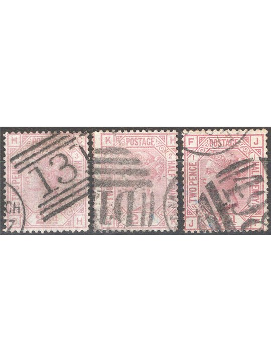 Great Britain 1875 Queen Victoria 2½ p. carmine pink the collection of the 3 known plates (1–3) no. 55. CiBaFil Cert Cat. €380 (