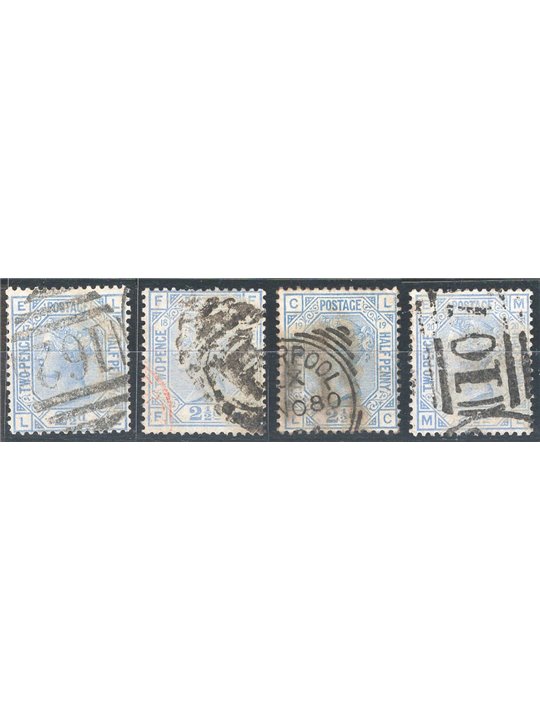 Gran Bretagna 1880 Regina Vittoria 2½ p. azzurro la collezione delle 4 tavole conosciute n° 57 Cat. € 280 (U)