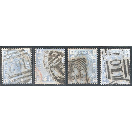 Great Britain 1880 Queen Victoria 2½ p. light blue – the collection of the 4 known plates no. 57 Cat. € 280 (U)