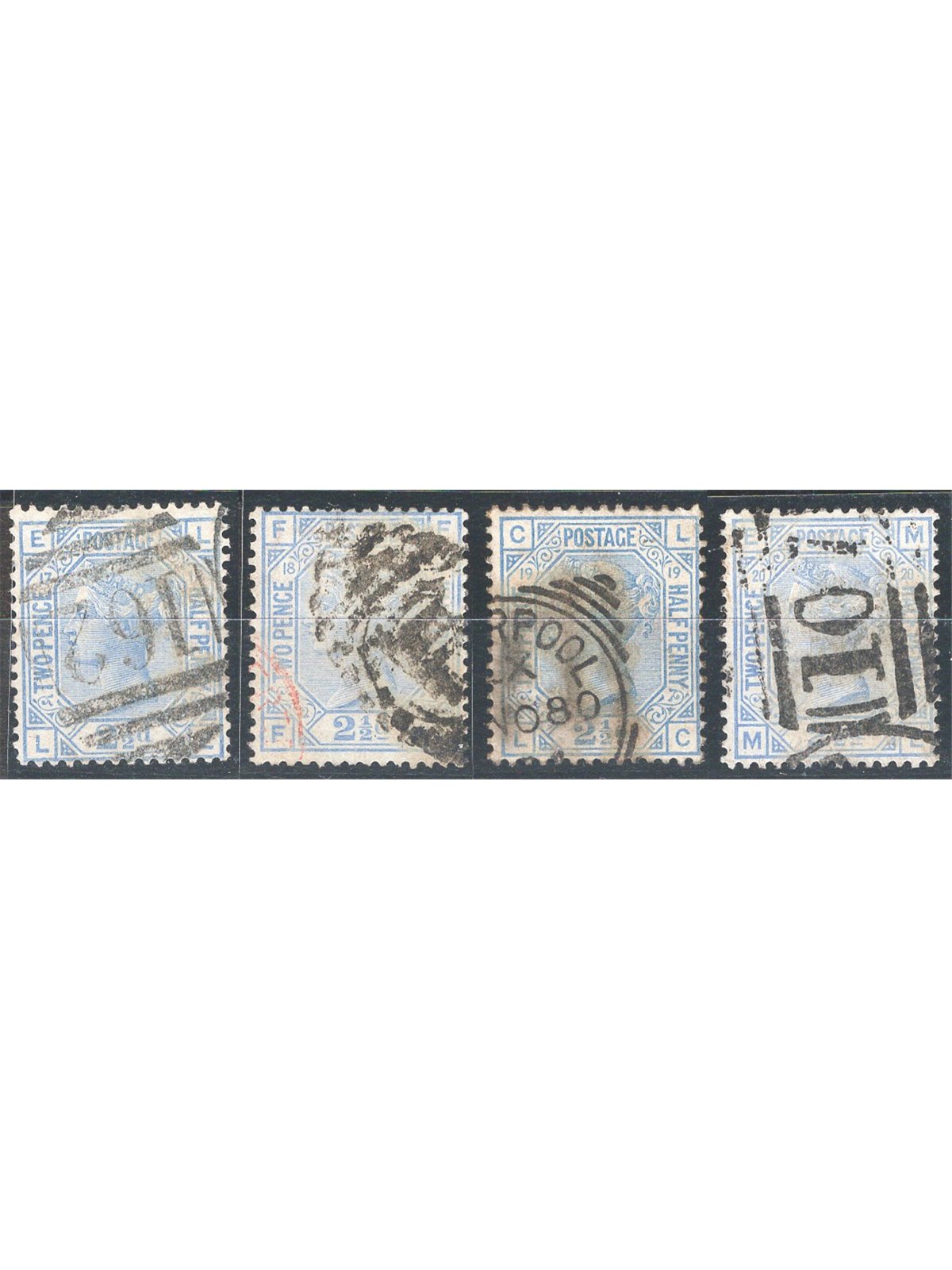 Gran Bretagna 1880 Regina Vittoria 2½ p. azzurro la collezione delle 4 tavole conosciute n° 57 Cat. € 280 (U)