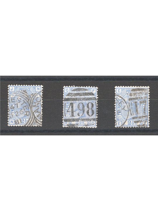 Gran Bretagna 1881 Regina Vittoria 2½ p. azzurro le tre tavole note (21-23) n° 62 Cat. € 105 (U)