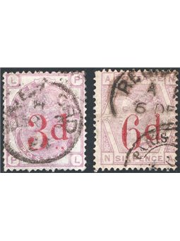 Great Britain 1883 Queen Victoria in altered colours with new overprinted values nos. 74/75. CiBaFil Cert Cat. €340 (U)
