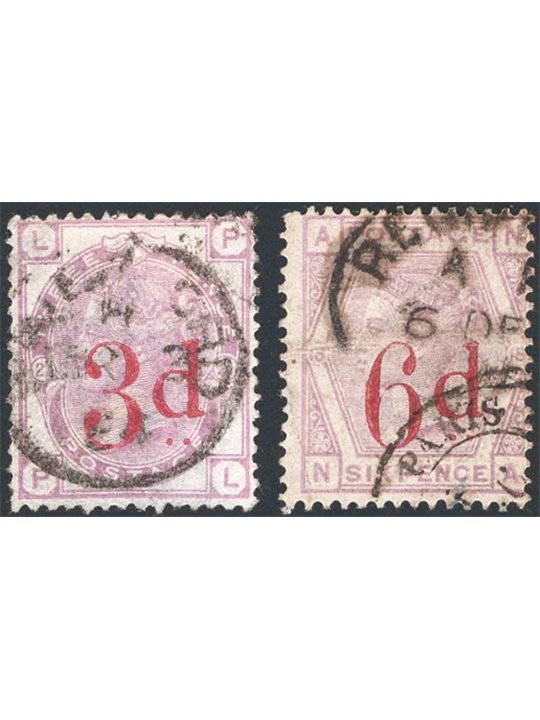 Great Britain 1883 Queen Victoria in altered colours with new overprinted values nos. 74/75. CiBaFil Cert Cat. €340 (U)