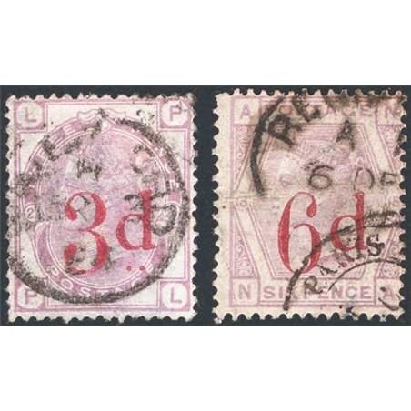 Great Britain 1883 Queen Victoria in altered colours with new overprinted values nos. 74/75. CiBaFil Cert Cat. €340 (U)