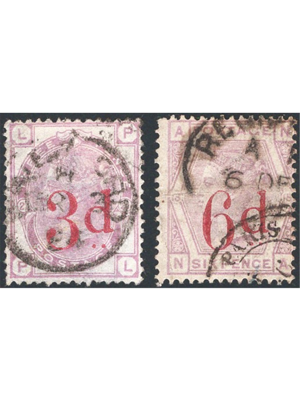Great Britain 1883 Queen Victoria in altered colours with new overprinted values nos. 74/75. CiBaFil Cert Cat. €340 (U)
