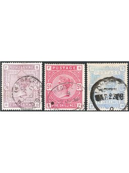 Great Britain 1883/84 Queen Victoria high-value stamps series nos. 86/88. CiBaFil Cert Cat. €900 (U)