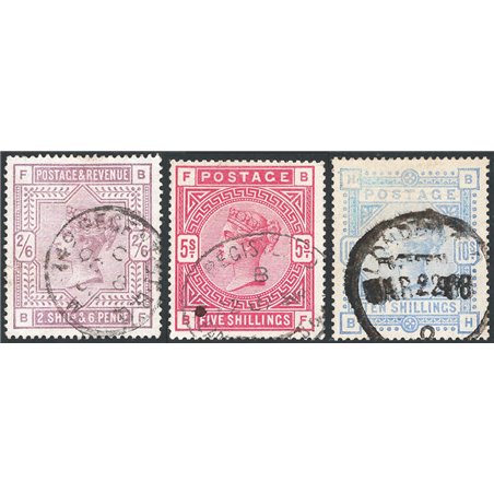 Gran Bretagna 1883/84 Regina Vittoria alti valori serie n° 86/88 Cert. CiBaFil Cat. € 900 (U)
