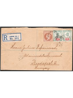 Great Britain 11 August 1909 Registered letter from London to Budapest franked with a ½ p. cut-off from the Victoria postal stat