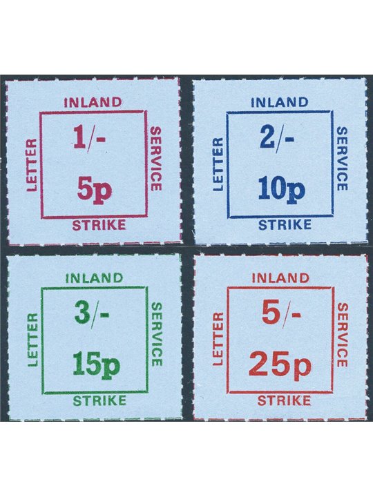Gran Bretagna 1971 Francobolli d'emergenza Londra “Strike Inland Service Letter” la serie di 4 valori con doppia monetazione dec
