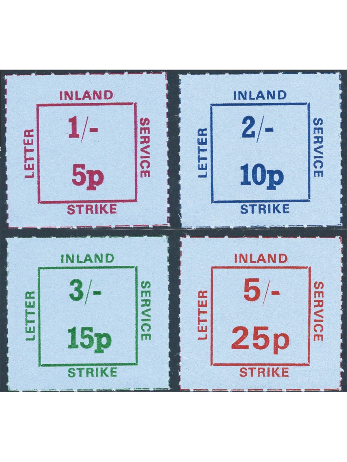 Great Britain 1971 London emergency stamps “Strike Inland Service Letter” the set of 4 denominations with dual decimal and shill