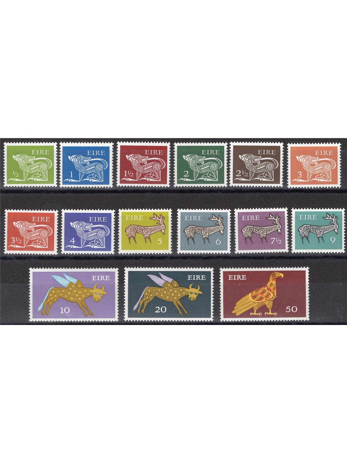 Irlanda 1971 Animali simbolici in moneta decimale serie n° 252/66 Cat. € 60 (**)