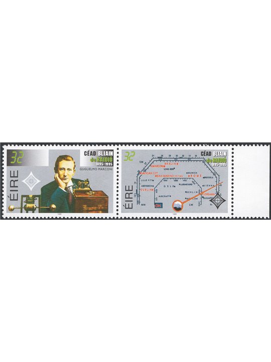 Irlanda 1995 Centenario della Radio serie n° 906/7 in coppia orizzontale Cat. € 65 (**)