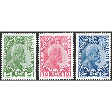 Liechtenstein 1912 Prince John II series no. 1/3 on glossy paper. CiBaFil certificate Cat. €880 (**)