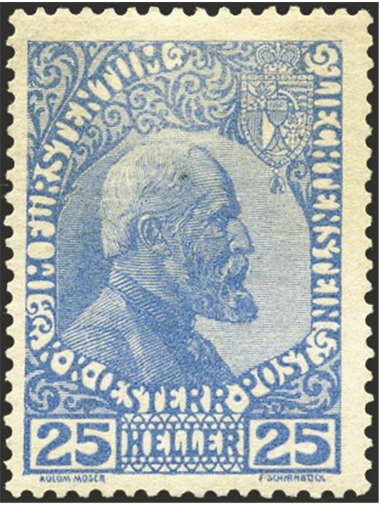 Liechtenstein 1915 Prince John II 25 h ultramarine on ordinary matt paper No. 3b Certified by Biondi Catalogue price €1,600 (**)