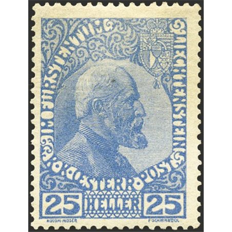 Liechtenstein 1915 Principe Giovanni II 25 h oltremare su carta ordinaria opaca n° 3b Cert. Biondi Cat. € 1.600 (**)