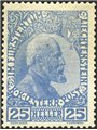 Liechtenstein 1915 Principe Giovanni II 25 h oltremare su carta ordinaria opaca n° 3b Cert. Biondi Cat. € 1.600 (**)