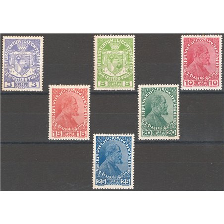 Liechtenstein 1917/18 Coat of arms or effigy of Prince John II series No. 4/9 Catalogue price €55 (**)