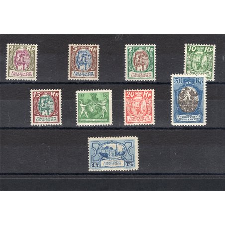 Liechtenstein 1924/27 Various subjects series no. 63/71. Signed ‘Chia’ Cat. €720 (**)