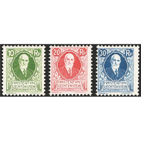 Liechtenstein 1925 85° Compleanno del principe Giovanni II serie n° 72/74 Cat. € 230 (**)