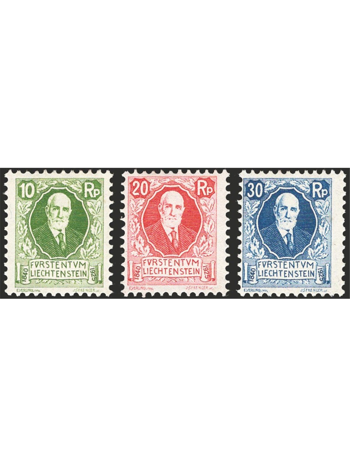 Liechtenstein 1925 85° Compleanno del principe Giovanni II serie n° 72/74 Cat. € 230 (**)