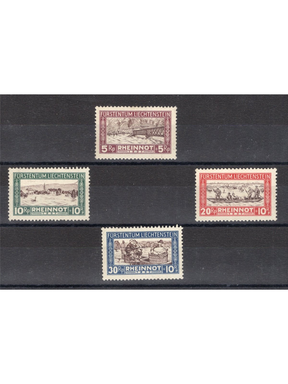 Liechtenstein 1928 Straripamento del Reno serie n° 78/81. Firm. ED Cat. € 270 (**)