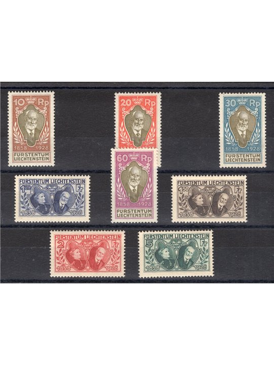 Liechtenstein 1928 70th Anniversary of the Accession of Prince John II No. 82/89. Signed by Chia and others. CiBaFil certificate