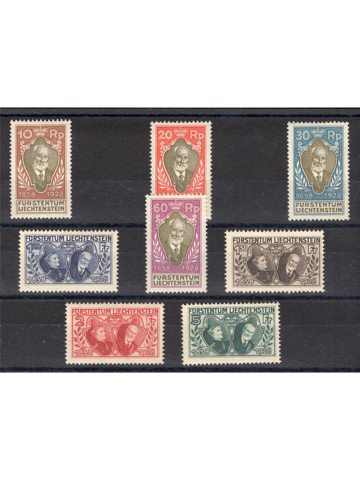 Liechtenstein 1928 70th Anniversary of the Accession of Prince John II No. 82/89. Signed by Chia and others. CiBaFil certificate