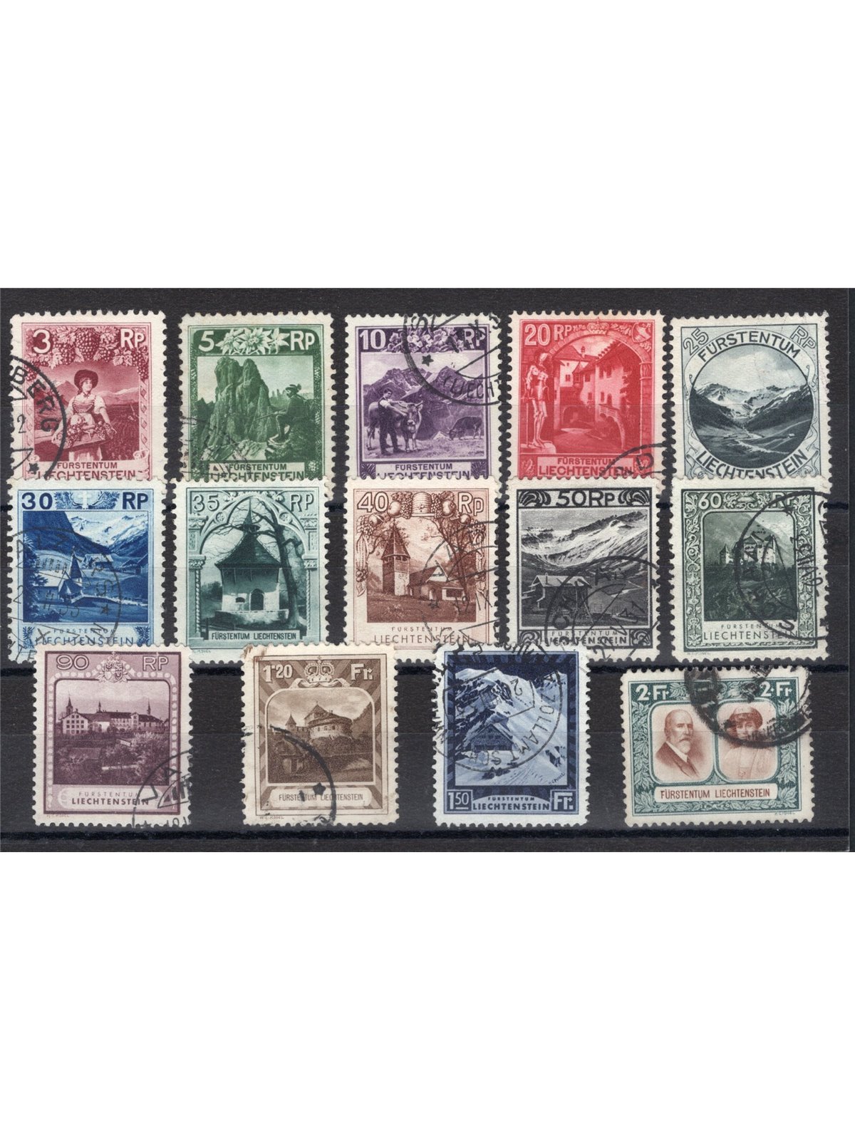 Liechtenstein 1930 Soggetti diversi e vedute serie n° 94/107 Cert. Biondi Cat. € 800 (U)