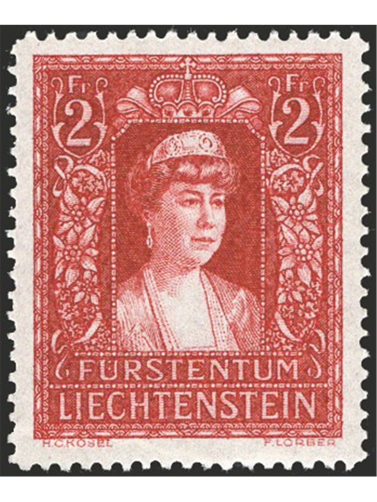 Liechtenstein 1935 Princess Elsa 2 fr. red no. 129 Cat. €150 (**)