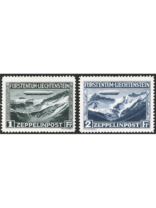 Liechtenstein 1931 P.A. Zeppelin serie n° 7/8 Cert. CiBaFil Cat. € 700 (**)