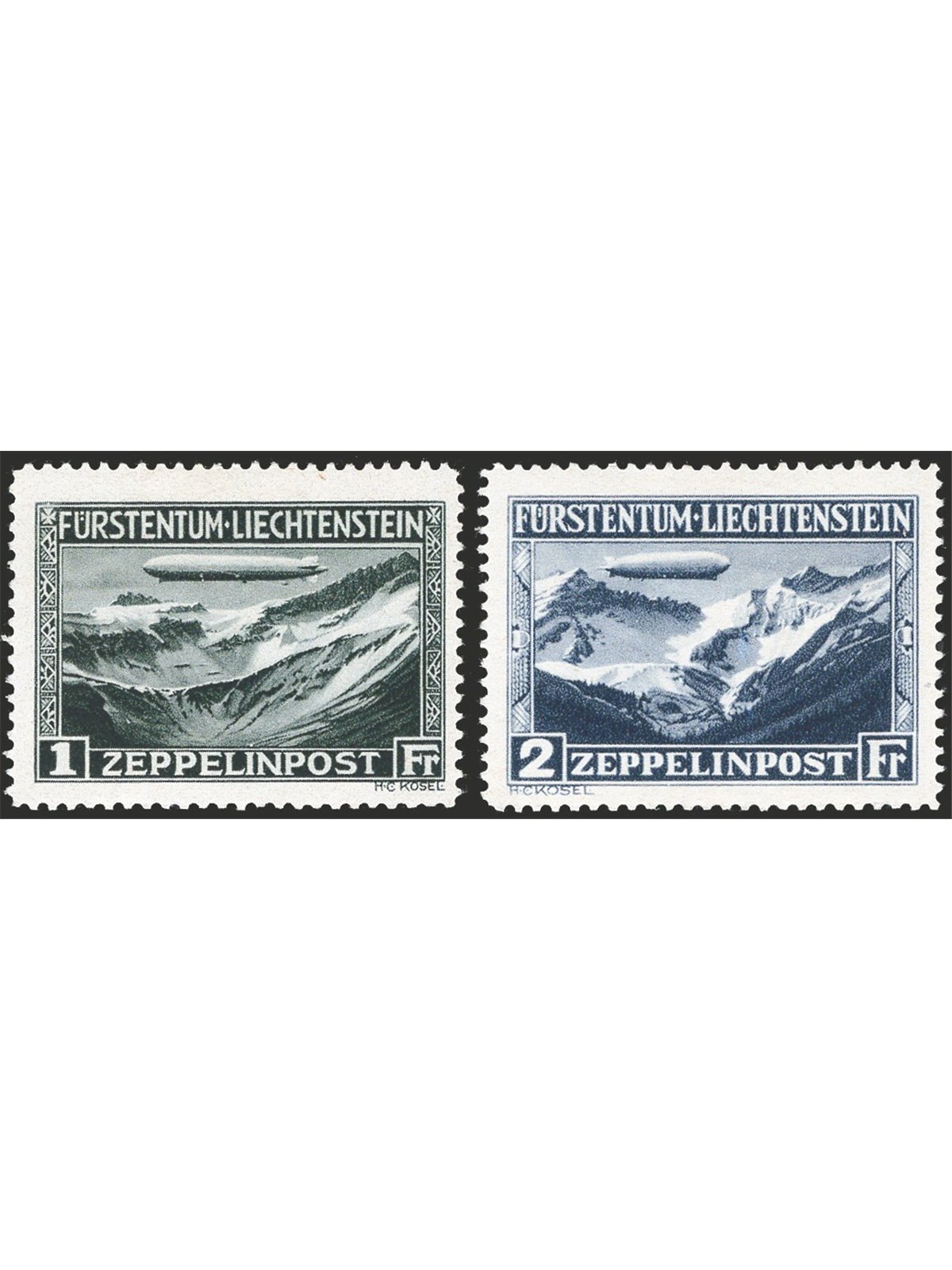 Liechtenstein 1931 P.A. Zeppelin series no. 7/8. CiBaFil cert Cat. €700 (**)